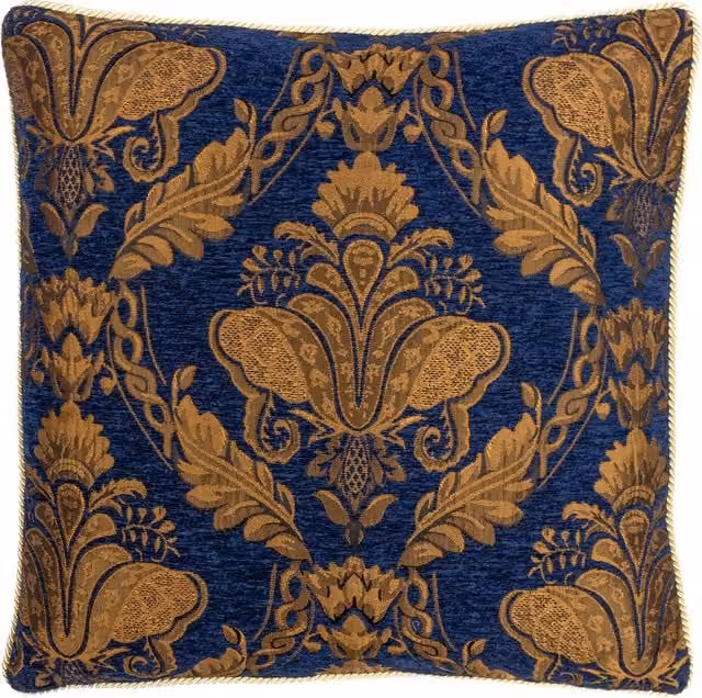 Make it a Home Shiraz Jacquard Chenille Cushion in Blue and Gold, W/D/H: 45 x 45 x 45 cm