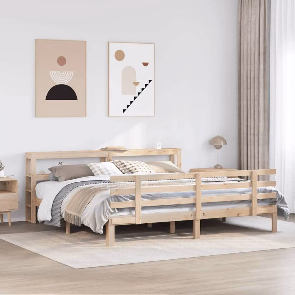 Berkfield Home Beautiful Super King Bed Frame with Headboard in Natural Pine, W/D/H: 180 x 200 x 82 cm – 2