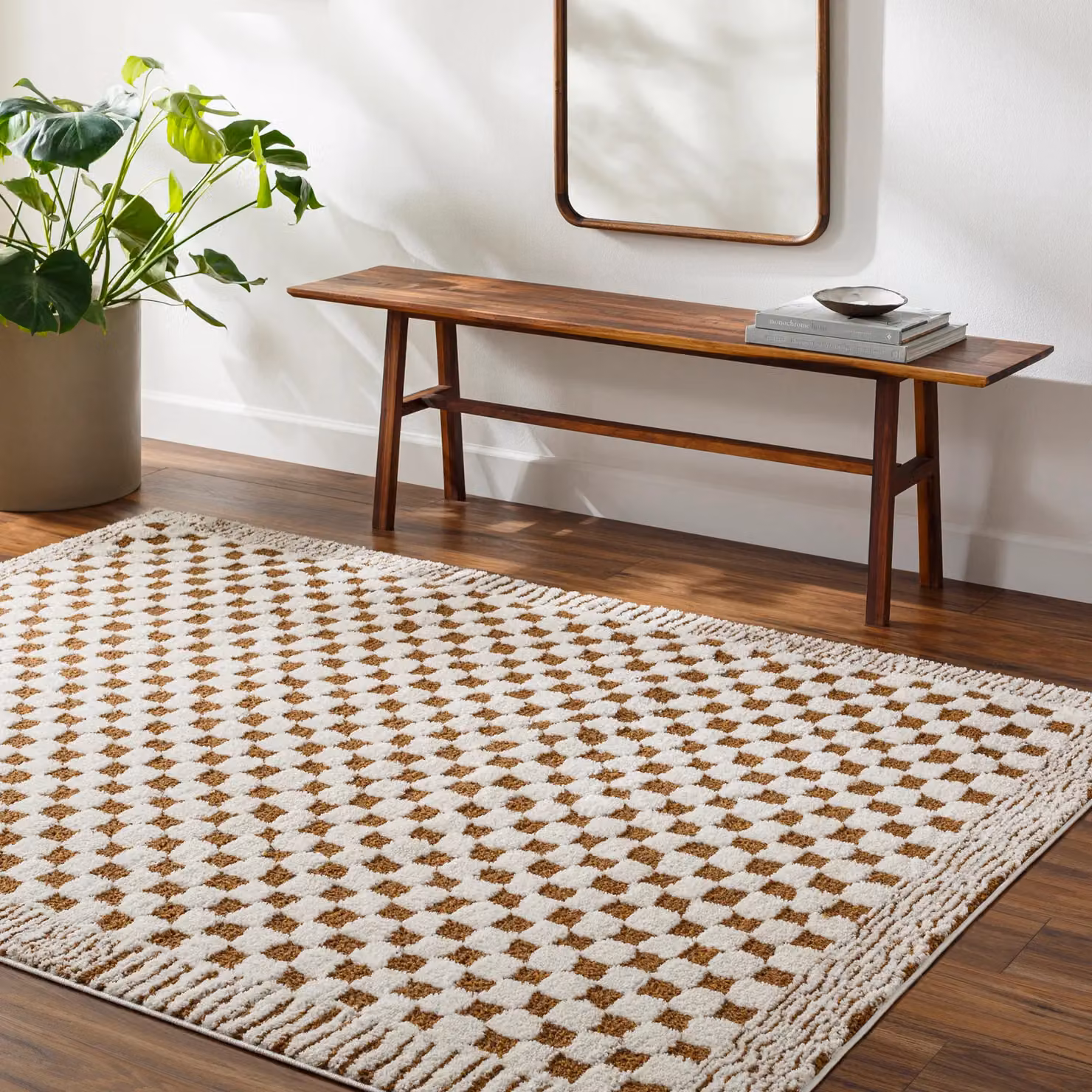 Livabliss Freud Modern High Pile Checkerboard Living and Dining Rug in Black and Brown, W: 200 cm, D: 275 cm – 9