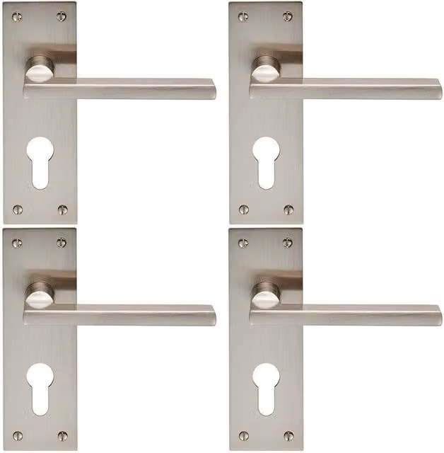 Loops 4x Pair Straight Bar Handles with Slim Euro Lock Backplate, Satin Nickel, W: 150 mm, H: 50 mm