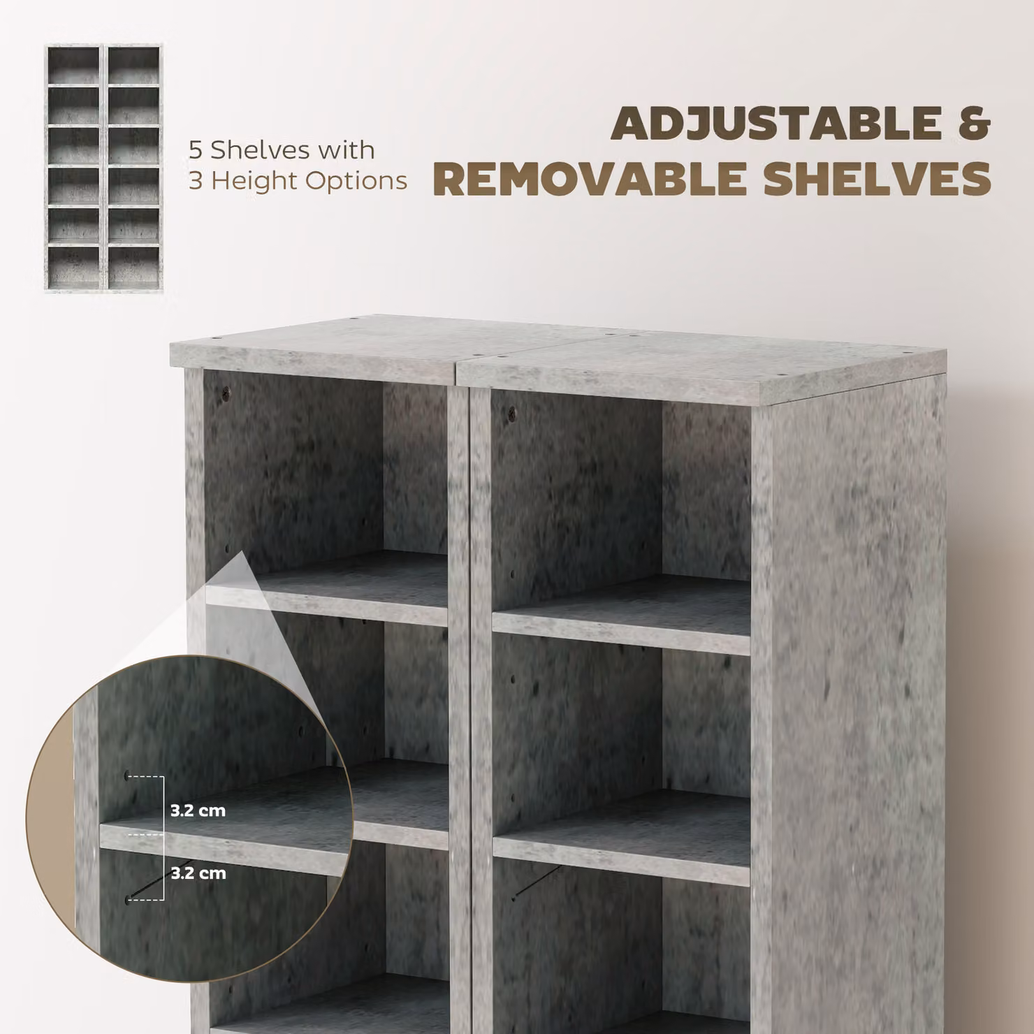 HOMCOM Set of 2 Grey CD Media Display Tower Racks with Adjustable Shelves – 5