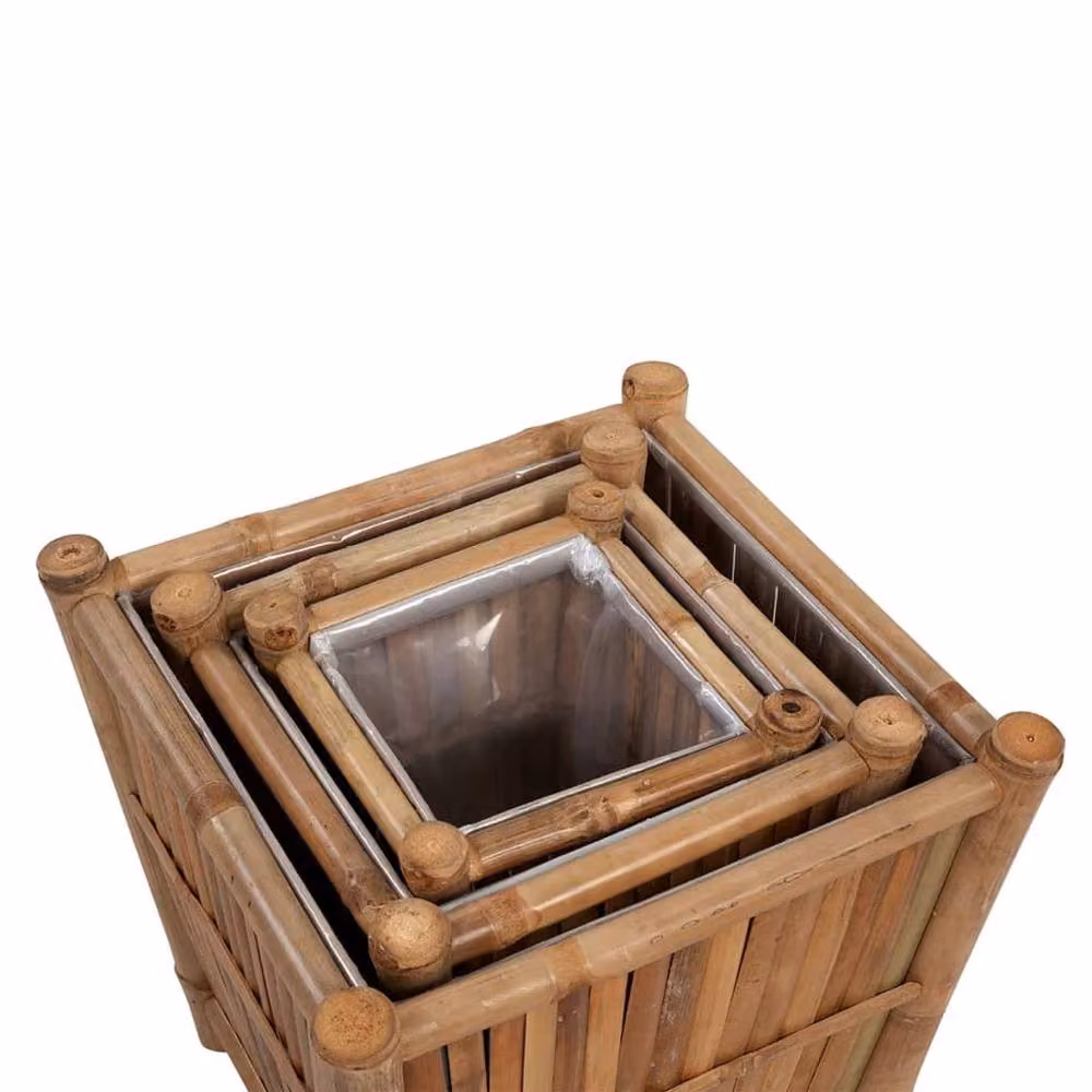 Berkfield Home 3 Piece Brown Bamboo Raised Bed with Nylon Lining – 3