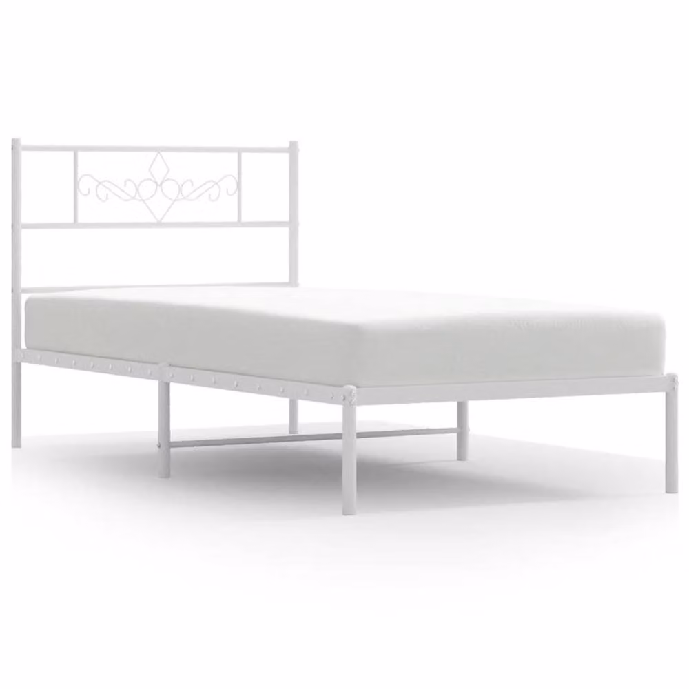 Berkfield Home Metal Bed Frame with Headboard in White, W/D/H: 100 x 200 cm – 2