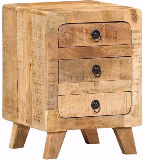 Berkfield Home Rustic Solid Mango Wood Bedside Cabinet in Brown, W/D/H: 37 x 32 x 50 cm
