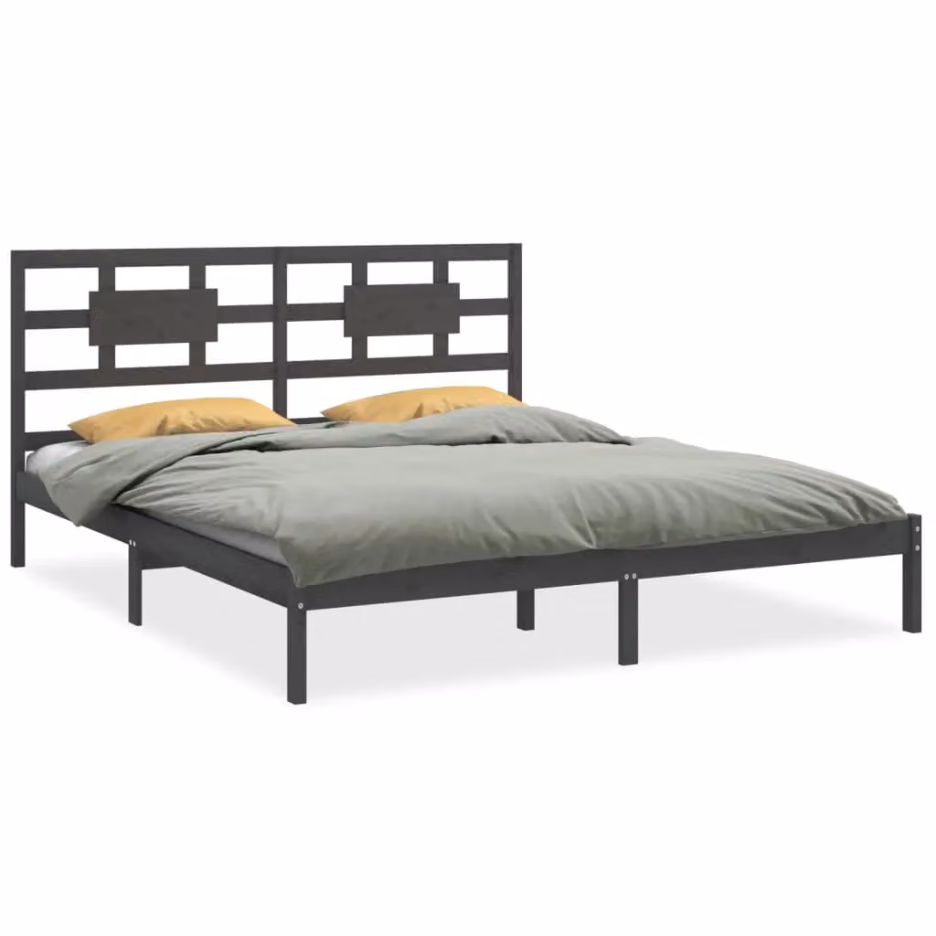 Berkfield Home Grey Solid Pine Wood Bed Frame W/D/H: 200 x 200 cm – 2