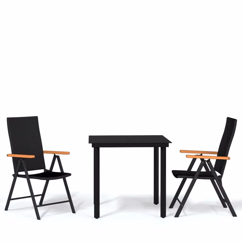 Berkfield Home 3 Piece Modern Garden Dining Set with Glass Top and Powder Coated Steel Chairs in Black – 2
