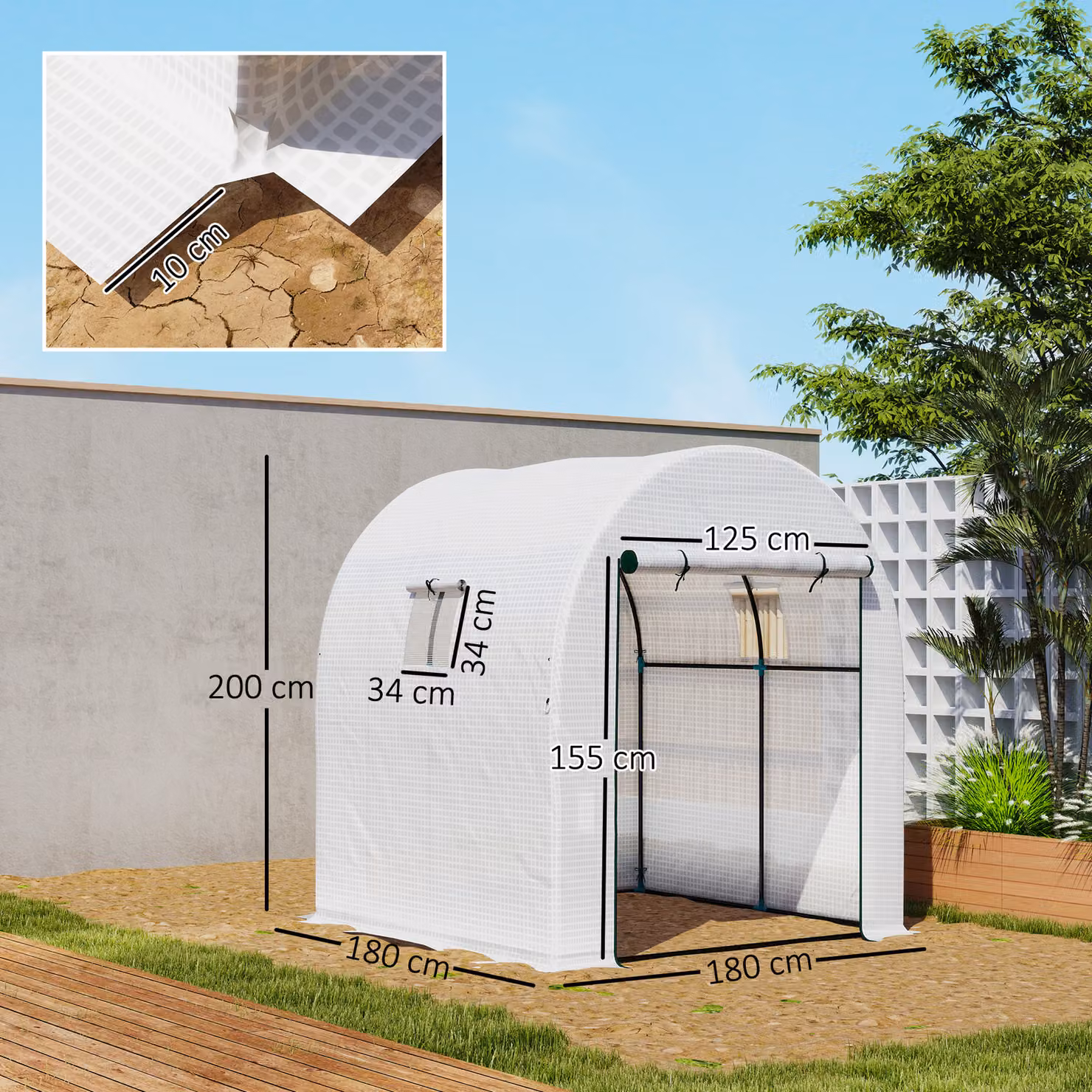 Outsunny White Walk-In Polytunnel Greenhouse with Roller Window – 3