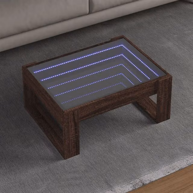 Berkfield Home Infinity LED Coffee Table in Brown Oak, W/D/H: 70 x 53 x 30 cm