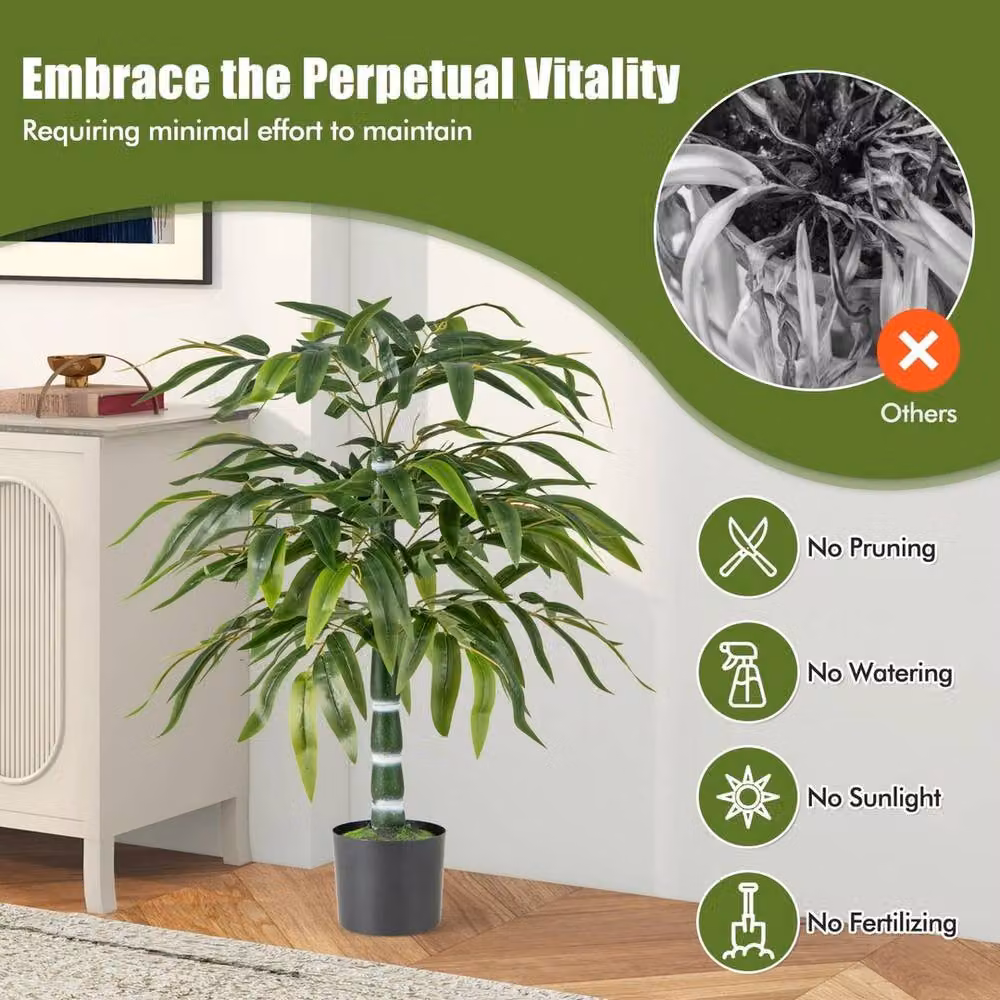 EONLION Set of 2 Artificial Bamboo Trees in Green, Height: 100 cm – 4