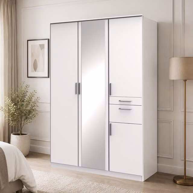 Koblenz Matt White 3 Door Wardrobe with Mirror, Width: 135 cm