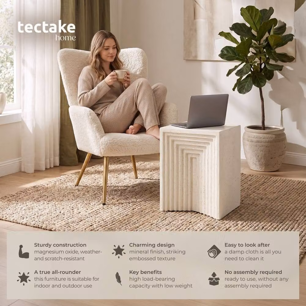 tectake Aline Side Table for Indoor and Outdoor Use, Cream, W/D/H: 38 x 38 x 51 cm – 2