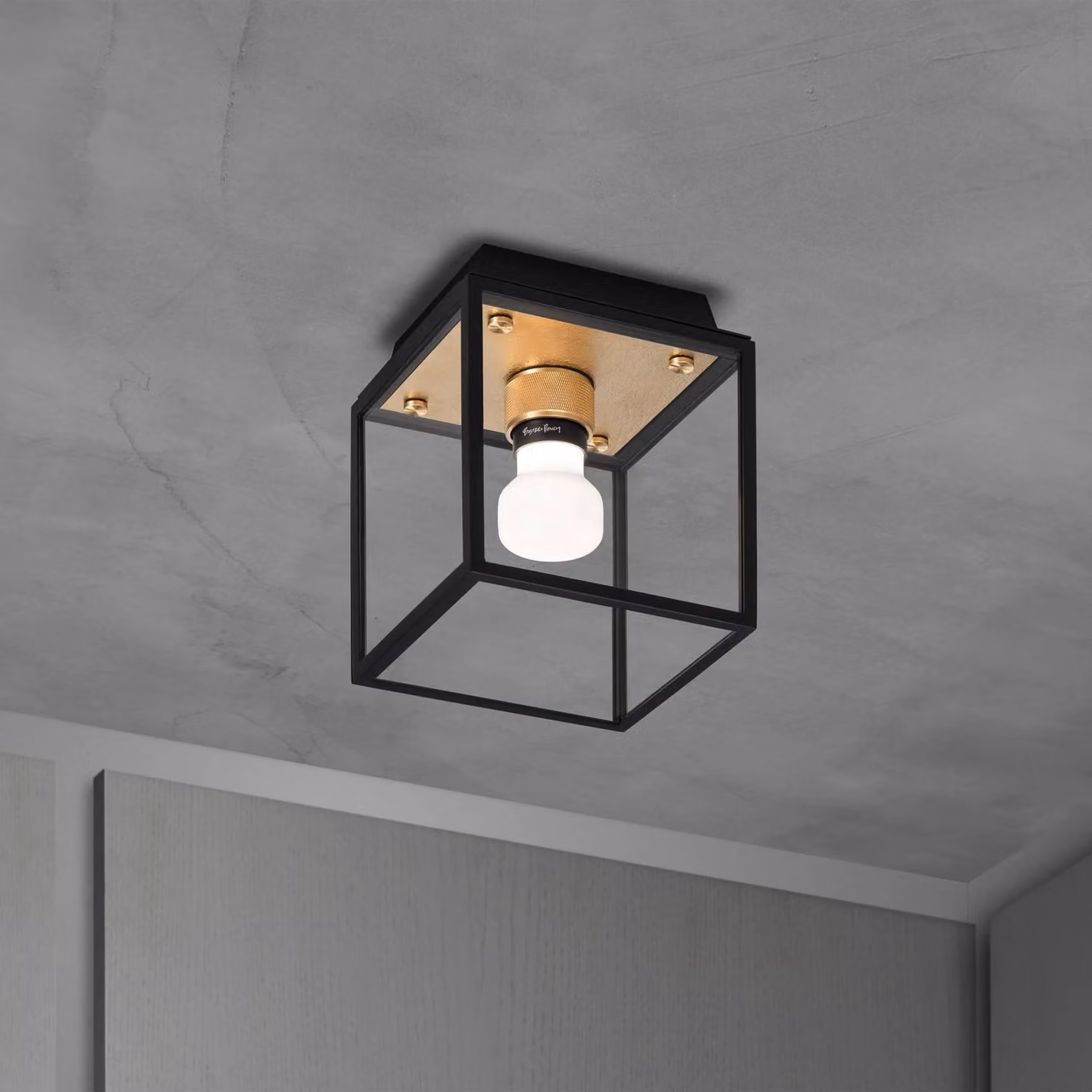 Buster + Punch Caged Wet Ceiling Light in Black, IP44 Rated Stainless Steel and Glass Lantern