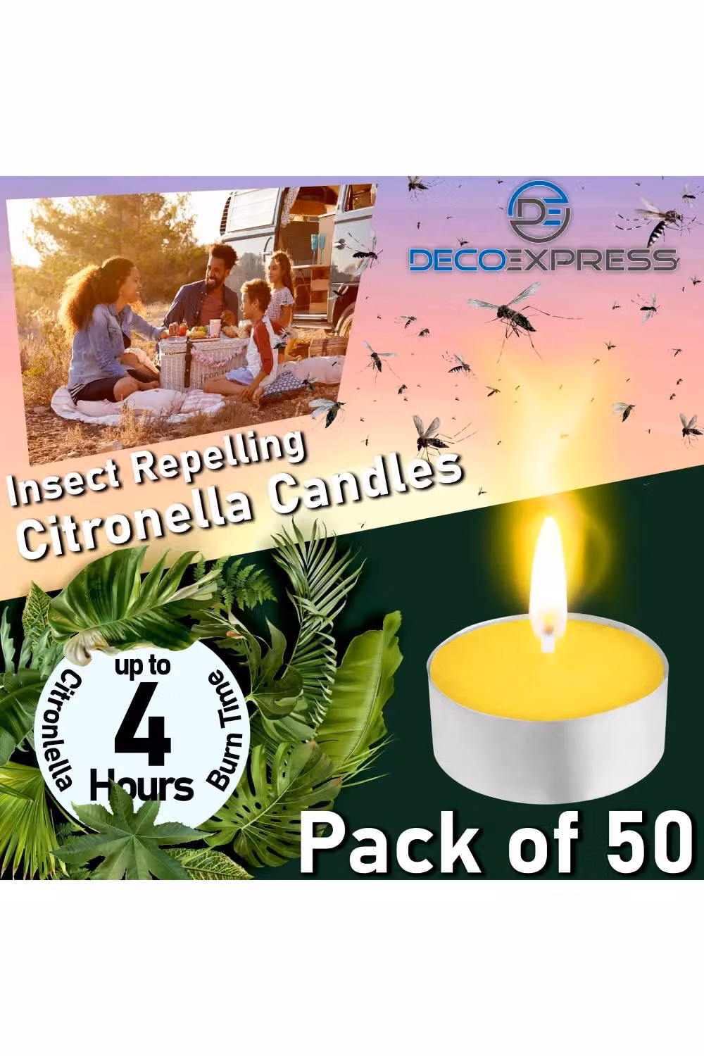 Deco Express Citronella Tealight Candles, Yellow, Pack of 50 – 6
