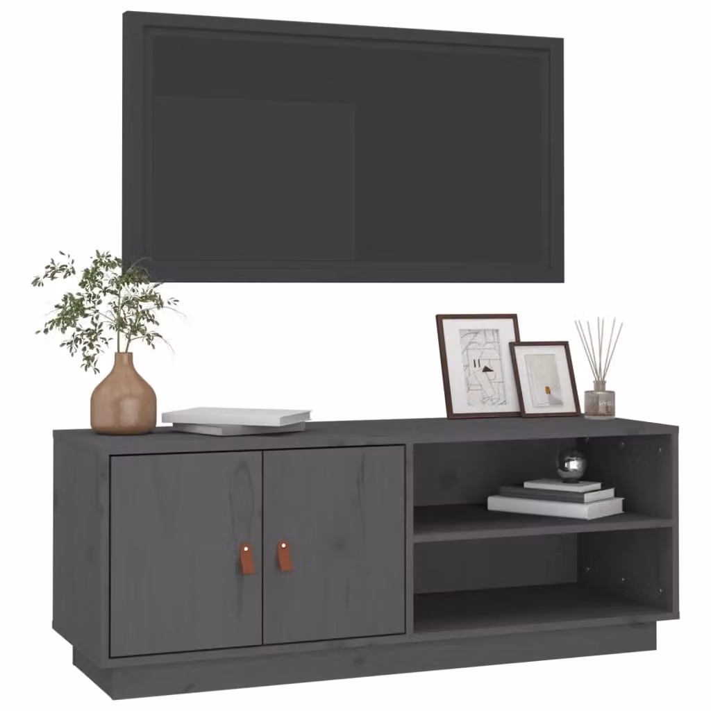 Berkfield Home Grey Rustic Solid Wood Pine TV Cabinet W/D/H: 105 x 34 x 40 cm – 3