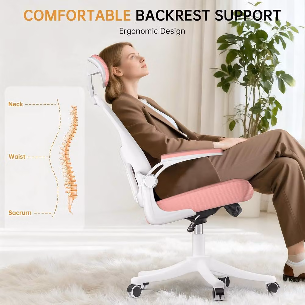 Gartistgo Ergonomic Mesh Office Chair in Pink with Adjustable Headrest and Lumbar Support – 2