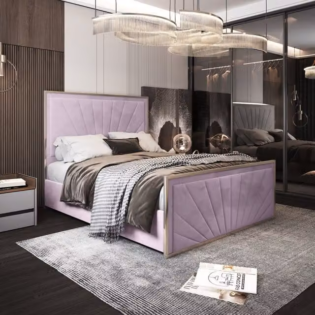 KDMD Naptime Upholstered Metal Bed Frame in Pink, W/D/H: 120 x 200 cm