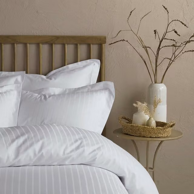 Terrys Arla White Striped Cotton Duvet Cover and Pillowcase Set