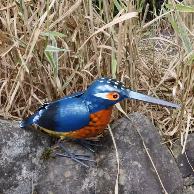 Betley Metal Kingfisher Bird Sculpture, Brown and Blue Hand-Painted Tabletop Garden Ornament
