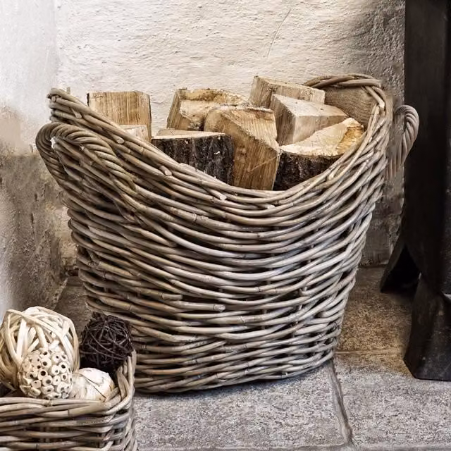 Ivyline Wicker Log Basket in Natural Beige with Handles, W: 55 cm, H: 39 cm