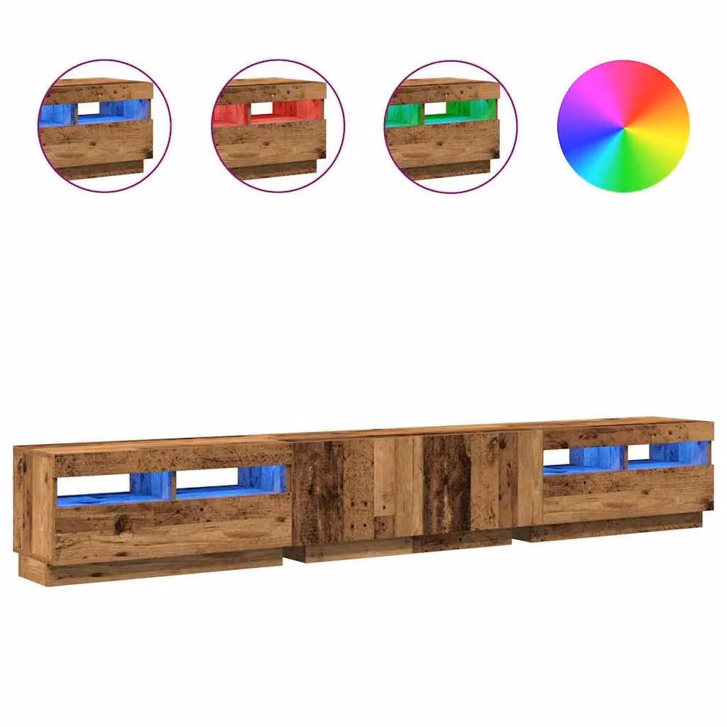 Berkfield Home TV Cabinet with LED Lights in Old Wood Brown, W: 260 cm, D: 40 cm, H: 35 cm – 2