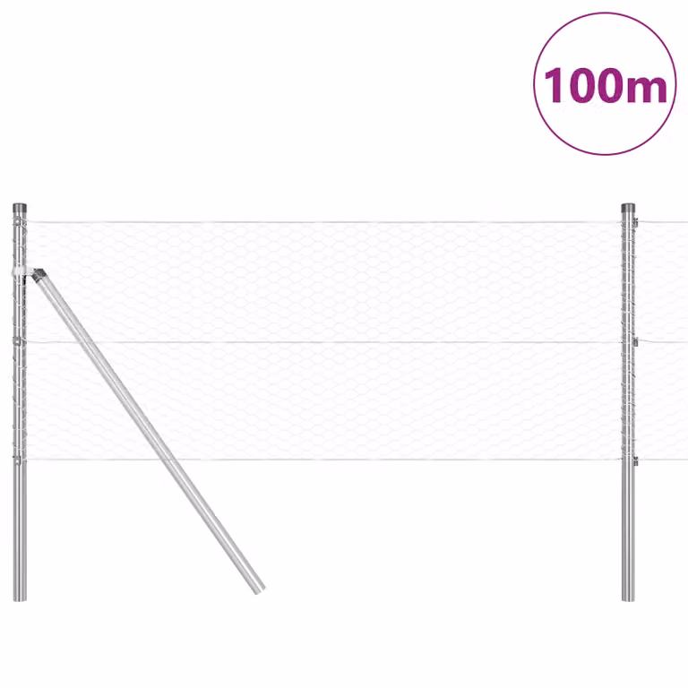 Berkfield Home Hexagon Fence in Silver Galvanised Steel, W: 0.6 m, L: 100 m