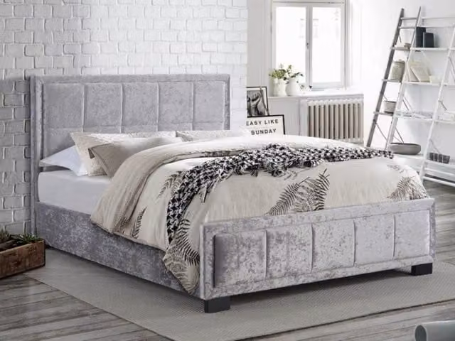Birlea Hannover Steel Crushed Velvet Glitz Fabric Bed Frame, Grey, W: 180 cm, D: 200 cm