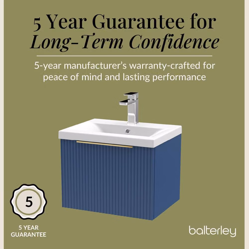 Balterley Front Wall Hung Single Drawer Vanity Basin Unit, Satin Blue, W: 50 cm – 4