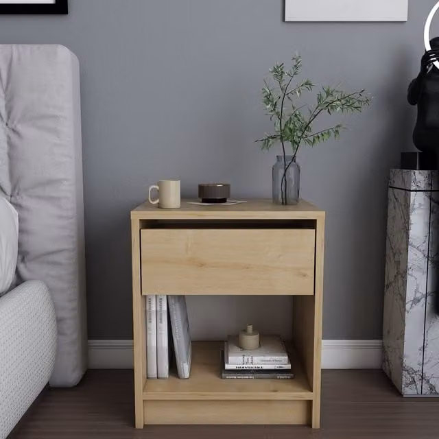 Decorotika Minimalist Brown Wood Bedroom Nightstand