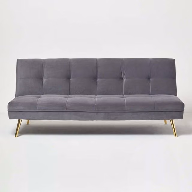 Homescapes Laurie 3 Seater Velvet Sofa Bed in Grey
