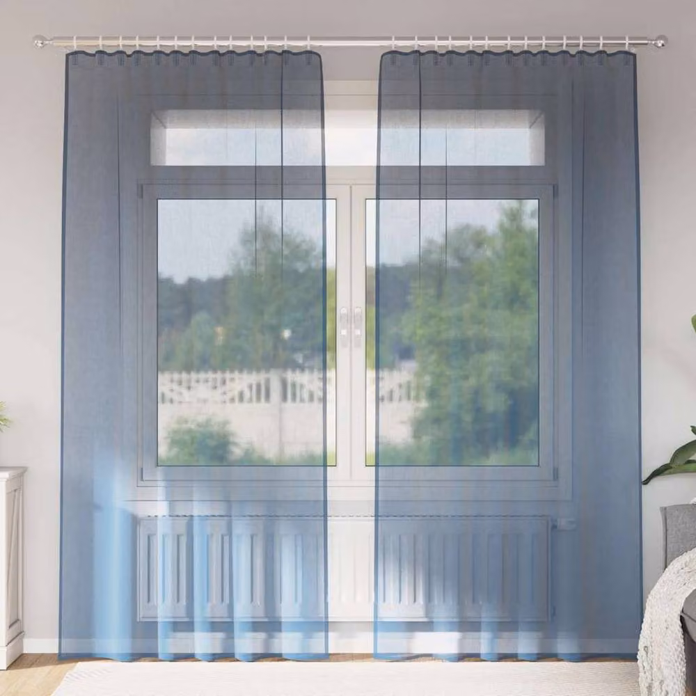 Berkfield Home Royal Blue Transparent Voile Fabric Curtains with Rod Pockets, 2 Pack – 2