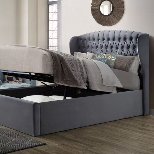 Bedmaster Warwick Grey Velvet Upholstered Ottoman Bed, W/D/H: 180 x 200 cm
