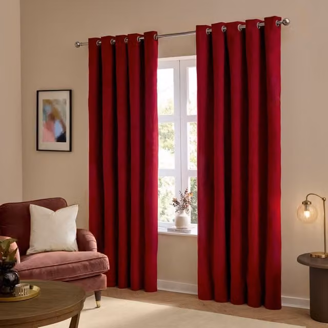 Make It A Home Set of 2 Red Velvet Blackout Eyelet Curtains, Width: 183 cm