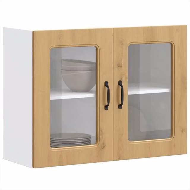 Berkfield Home Kalmar Artisan Oak Kitchen Wall Cabinet with Glass Doors in Brown