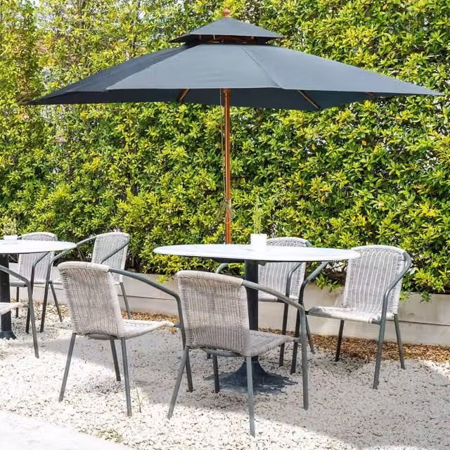 Outsunny Grey Bamboo Patio Garden Sun Umbrella, W: 300 cm x D: 300 cm