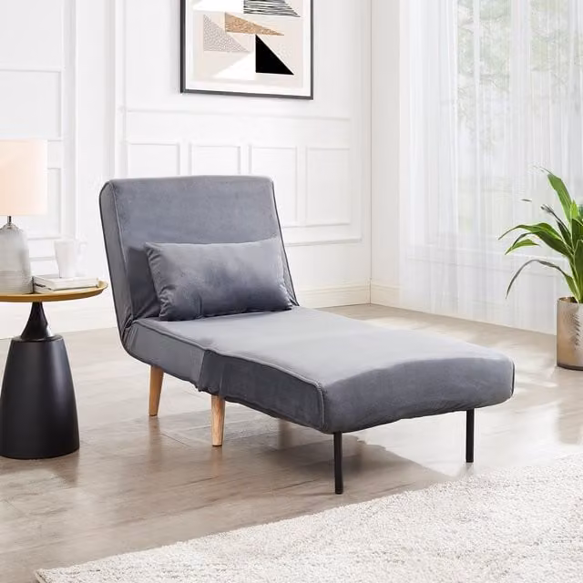 Harry GRS Velvet Single Futon Sofa Bed in Grey