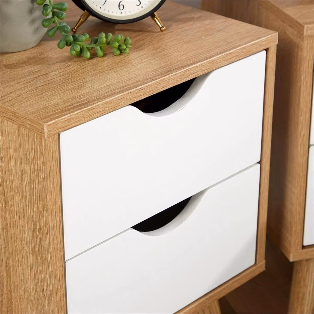 Nordara Set of 2 Oak White Bedside Cabinets with 2 Drawers and Wooden Legs in Brown – 4