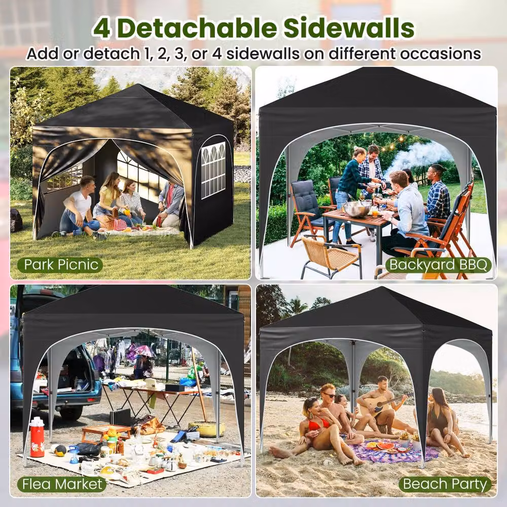 Costway Pop up Canopy Tent Portable Foldable Beach Sun Shelter in Black and Silver, W: 300 cm, D: 300 cm, H: 286 cm – 5