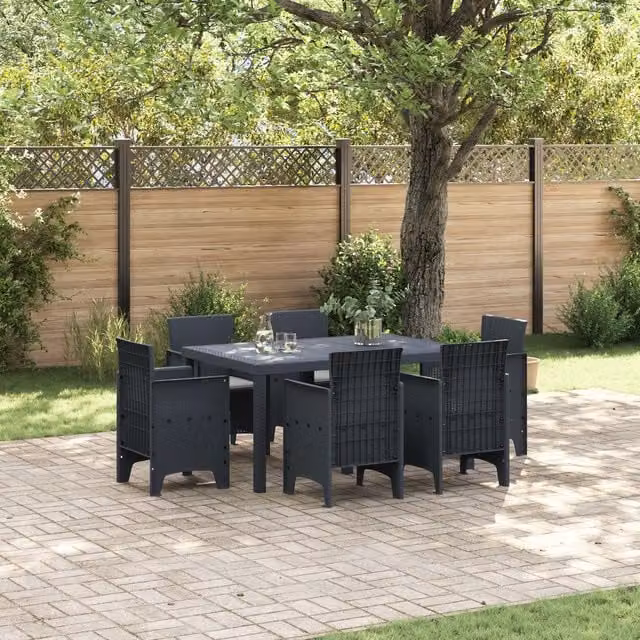 Berkfield Home 7 Piece Anthracite Poly Rattan Garden Dining Set with Cushions – 1