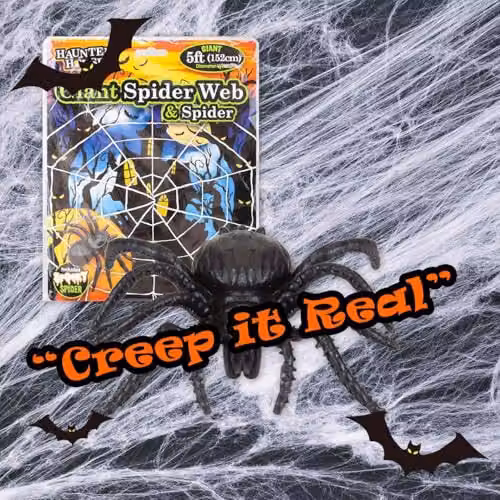 VFM e-Store Giant Halloween Spider Web with Spider Decoration in White, 154 cm – 5