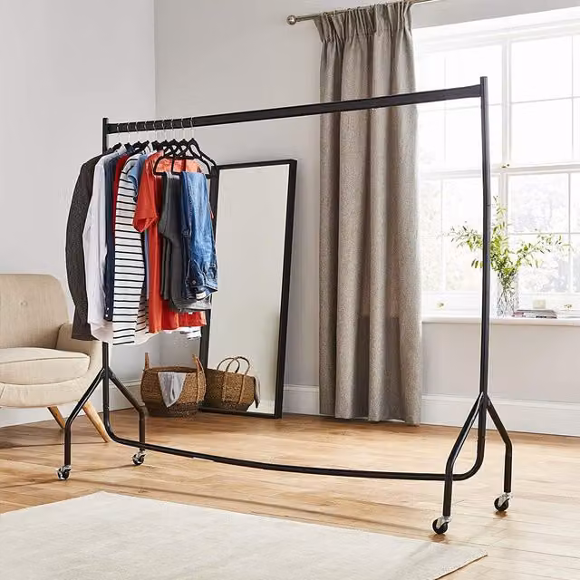 House of Home Extra Heavy Duty Metal Clothes Rail with Wheels, Black, H: 183 cm x W: 152 cm x D: 150 cm