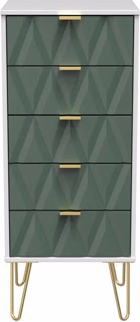Ready Assembled 2 U Dallas 5 Drawer Tall Bedside Cabinet in Green and Gold – 1