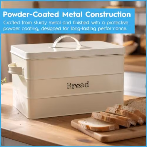 Harbour Housewares Metal Bread Bin in Black with Airtight Lid – 4