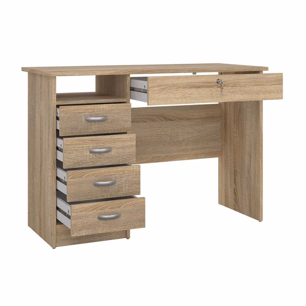 CALICOSY Modern Writing Desk with 5 Drawers and Lock, Light Oak – 2