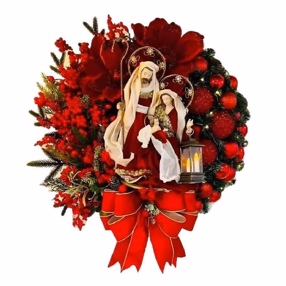 FLAVORA Red Christmas Wreath Hanging Artificial Floral Garland, W/D/H: 100 x 15 x 15 cm – 3