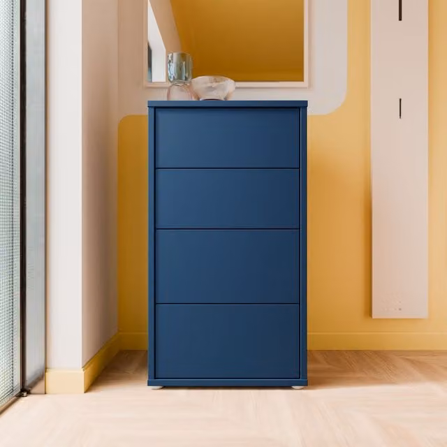 Furniture To Go Alice Springs Tall 4 Drawer Chest with Push-Open Drawers in Light Grey and Night Blue