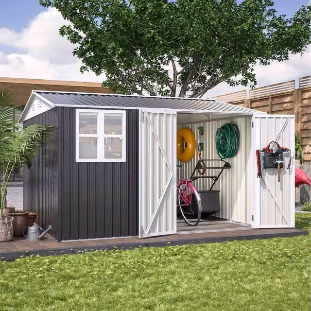 BIRCHTREE Anthracite Garden Shed with Window and Gable Roof, W: 304.8 cm x D: 304.8 cm