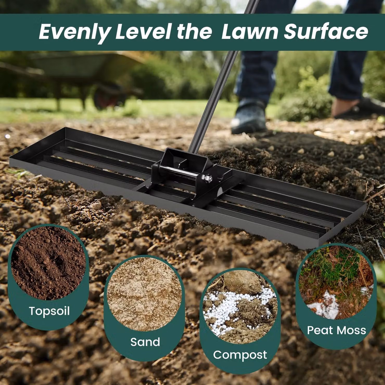 Gymax Heavy Duty Lawn Leveling Rake in Black – 4