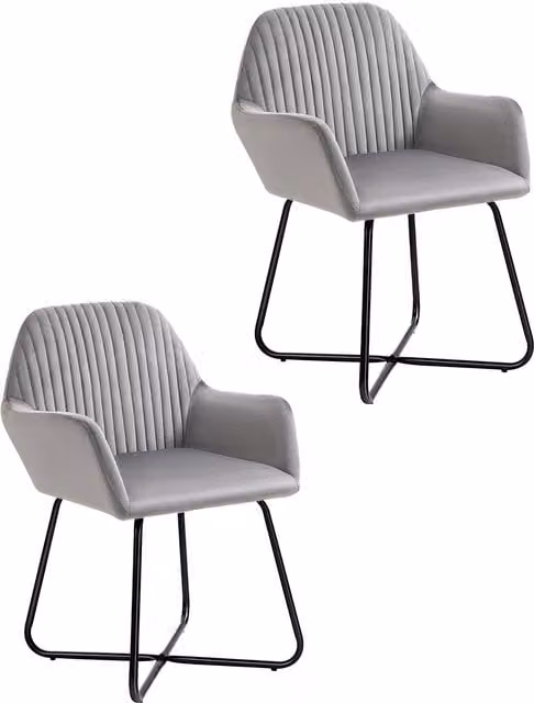 HOMCOM Set of 2 Grey Velvet Contemporary Accent Armchairs with Metal Base