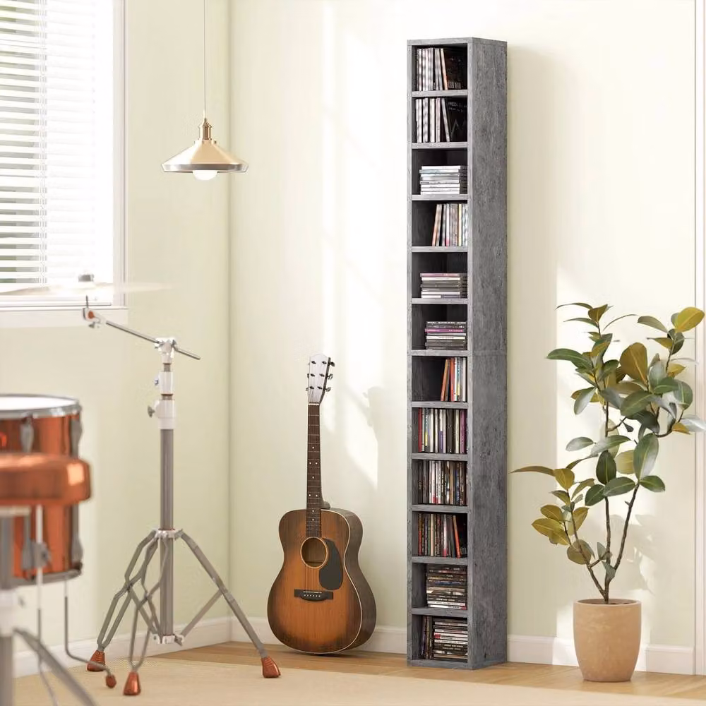 VOGREX 12-Tier CD Storage Tower in Cement Grey, H 175 x W 21 x D 21 cm – 3