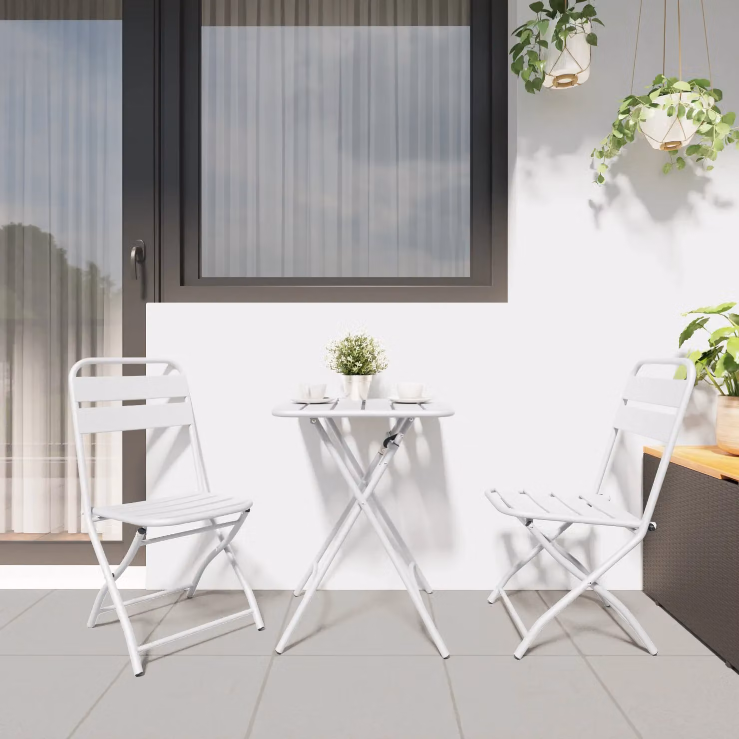 Berkfield Home Set of 2 White Matt Metal Folding Garden Chairs – 3